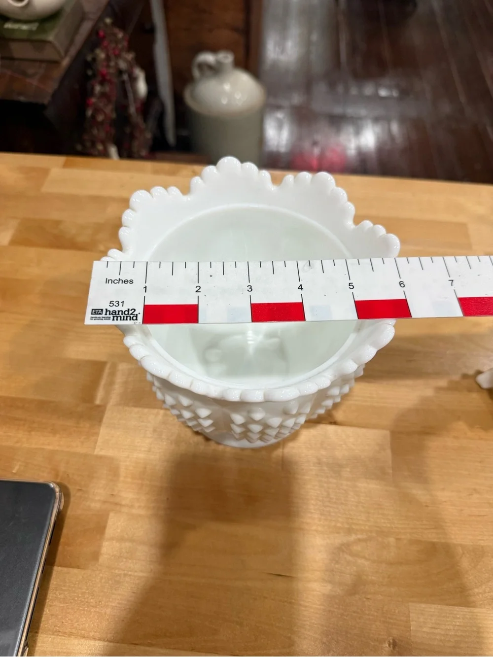 Large Fenton White Hobnail Milk Glass Scalloped Vase - Decorative Planter